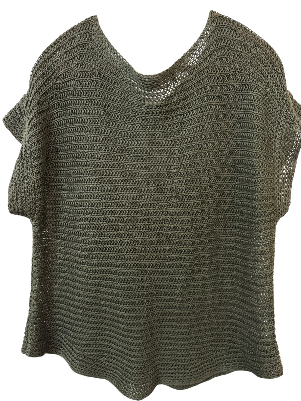 Ralph Lauren Linen Cotton Open Weave Shoet Sleeve Knit Top Summer Sweater Forest - Picture 2 of 4
